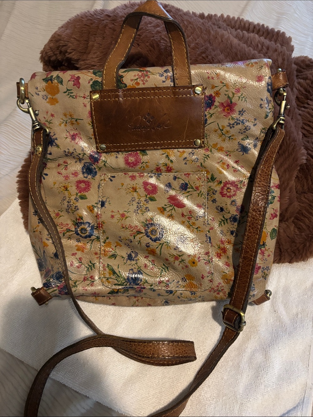 Patricia Nash Cream Floral Crossbody with Brown Trim